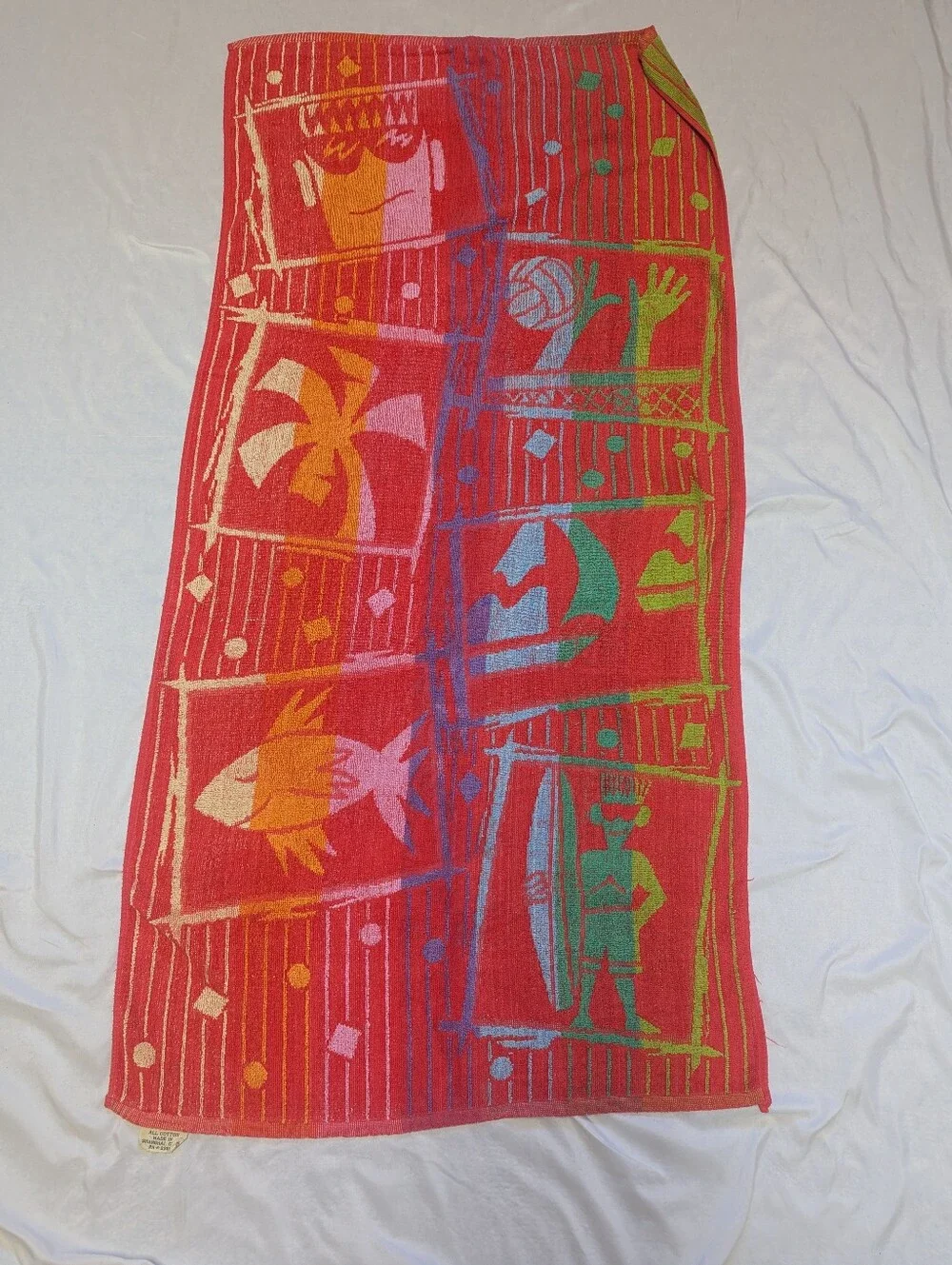 Jay Franco 100% Cotton Colorful Vtg Beach Towel Surfer Volleyball Fish 25